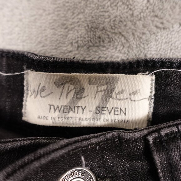 Free People jeans high rise flare women's 27 black denim button fly raw hems - Picture 3 of 11